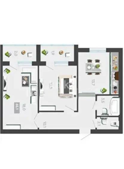 Продажа 2-комнатной квартиры, 55 м² - Продажа двухкомнатных квартир в Караганде - страница 2 фото 1 из 1