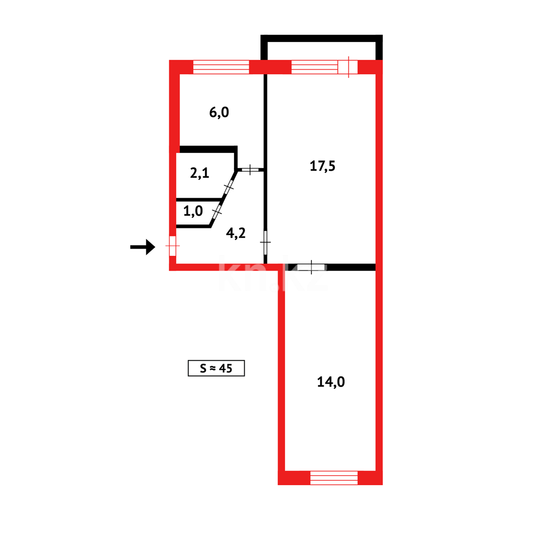 Продажа 2-комнатной квартиры, 44 м², мкр-н 15 - Продажа  двухкомнатных квартир в Караганде фото 10 из 10