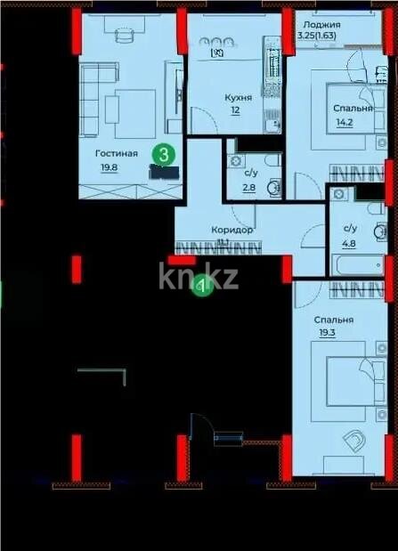 Продажа 3-комнатной квартиры, 87.5 м² в Астане
