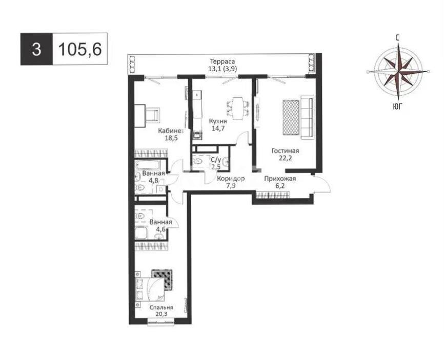 Продажа 3-комнатной квартиры, 119 м² в Алматы