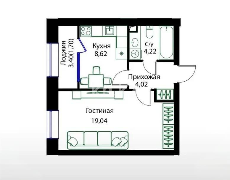 Продажа 1-комнатной квартиры, 39 м², ул. Жошы хана, дом  12/3 - Продажа квартир в Казахстане фото 3 из 3