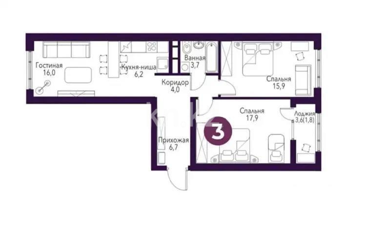 Продажа 3-комнатной квартиры, 72 м², пр. Рыскулова, дом  2б/2 - Продажа  трехкомнатных квартир в новостройках Алматы без посредников фото 1 из 1