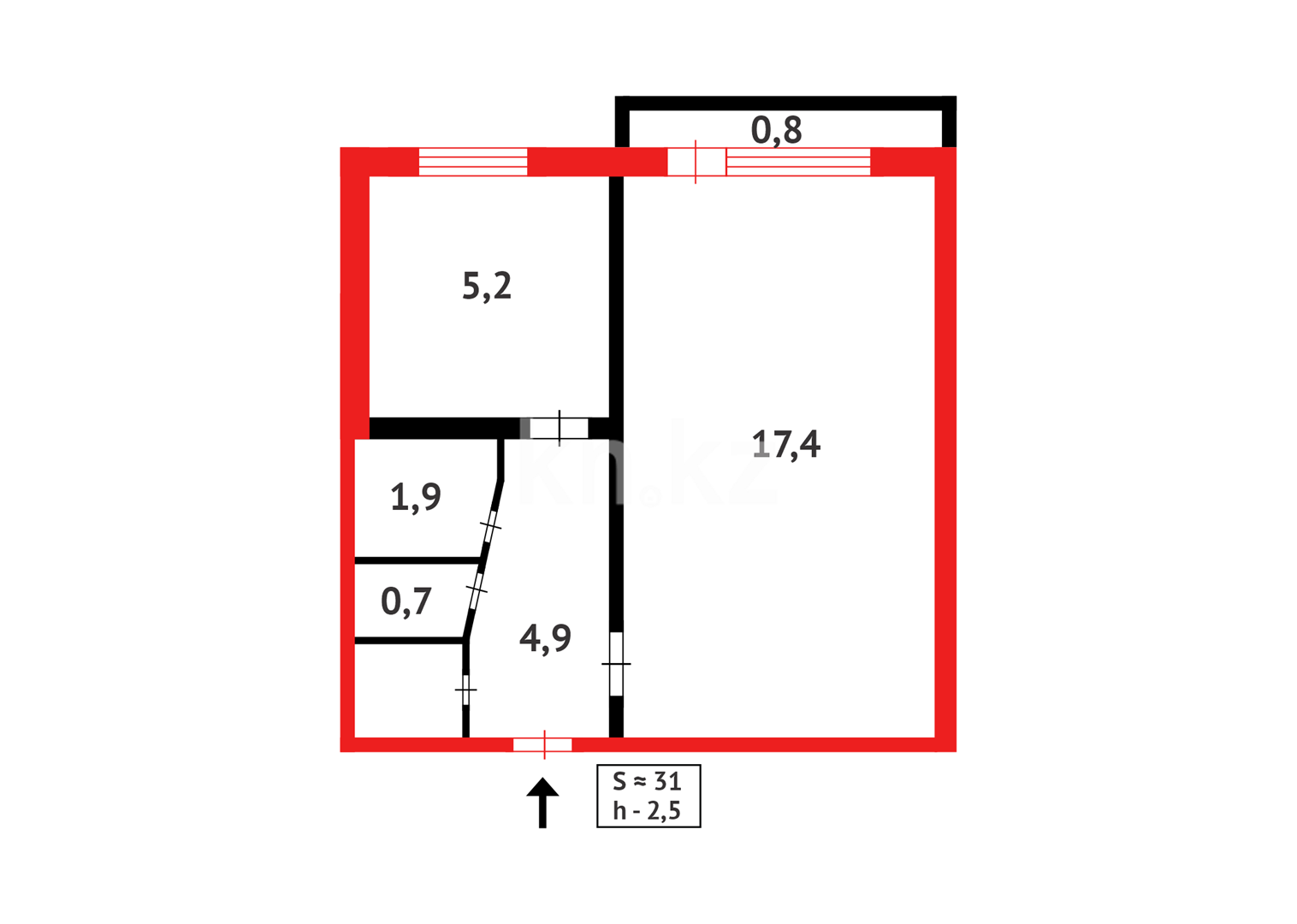 Продажа 1-комнатной квартиры, 31 м², мкр-н 7-й - Продажа  однокомнатных квартир в Темиртау фото 15 из 15