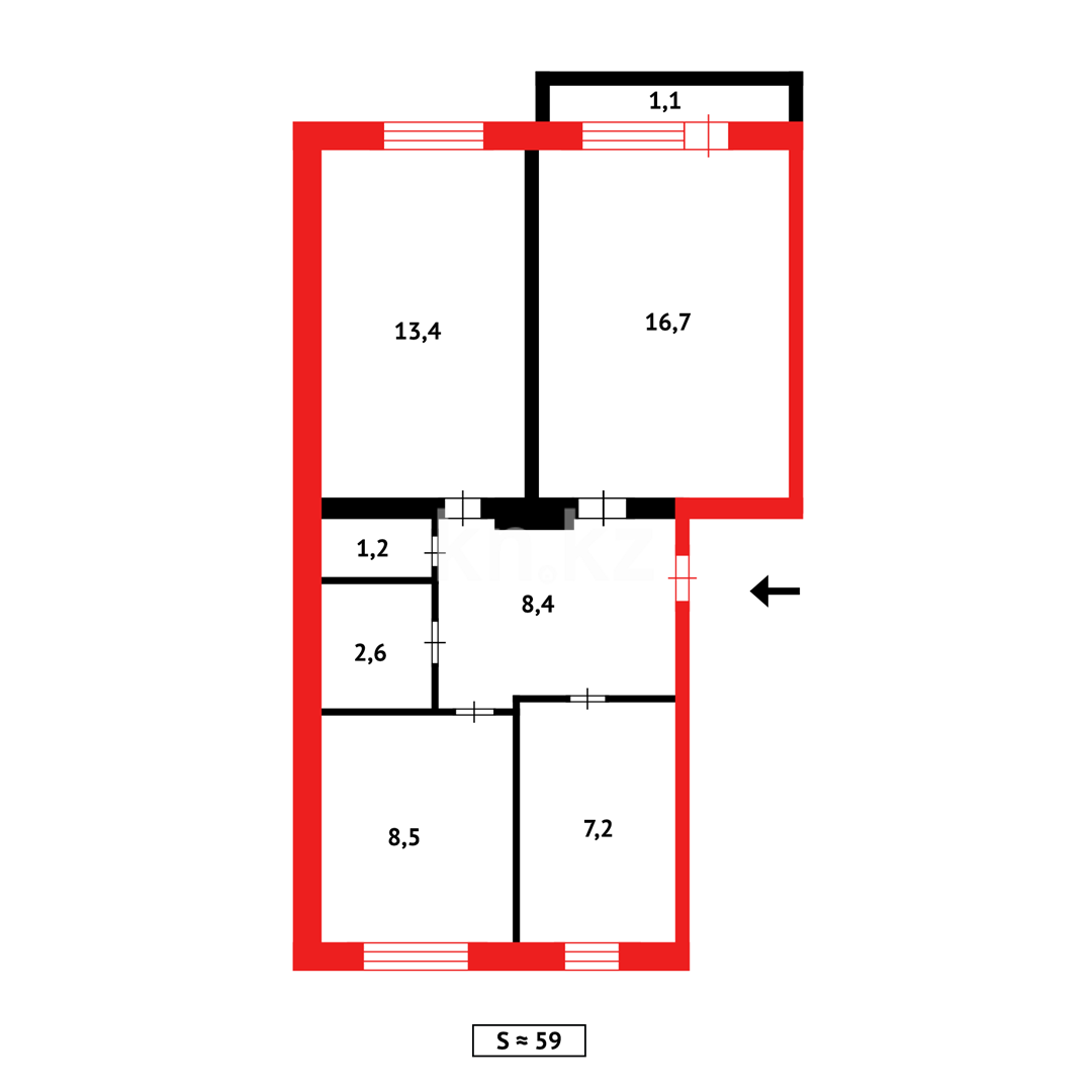 Продажа 3-комнатной квартиры, 58 м², ул. Крылова - Продажа  трехкомнатных квартир в Караганде фото 12 из 12