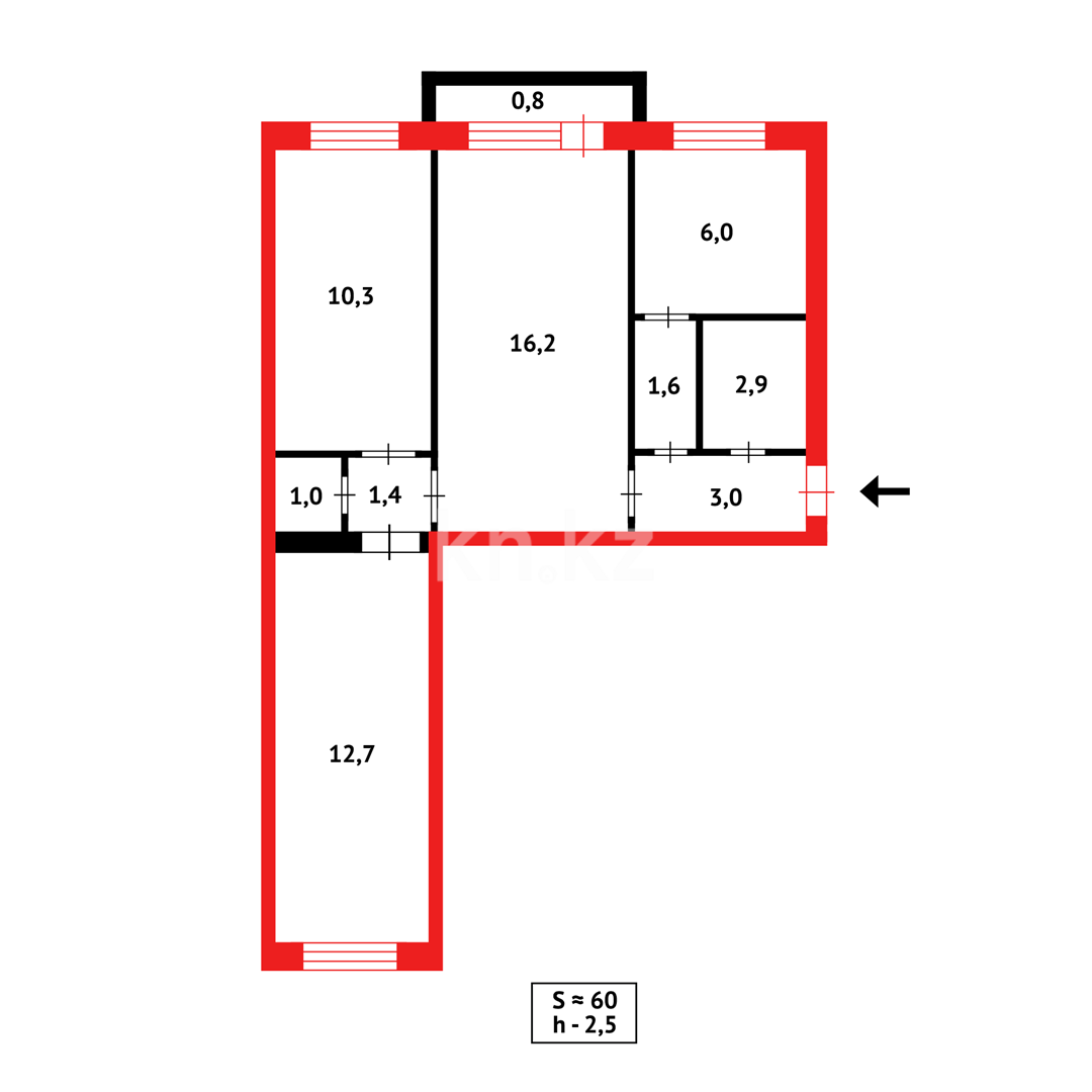 Продажа 3-комнатной квартиры, 57 м² - Продажа  трехкомнатных квартир в Караганде фото 13 из 13