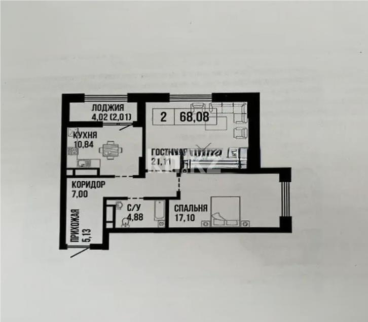 Продажа 2-комнатной квартиры, 68.08 м², ул. Байтурсынова, дом  47 стр в Астане