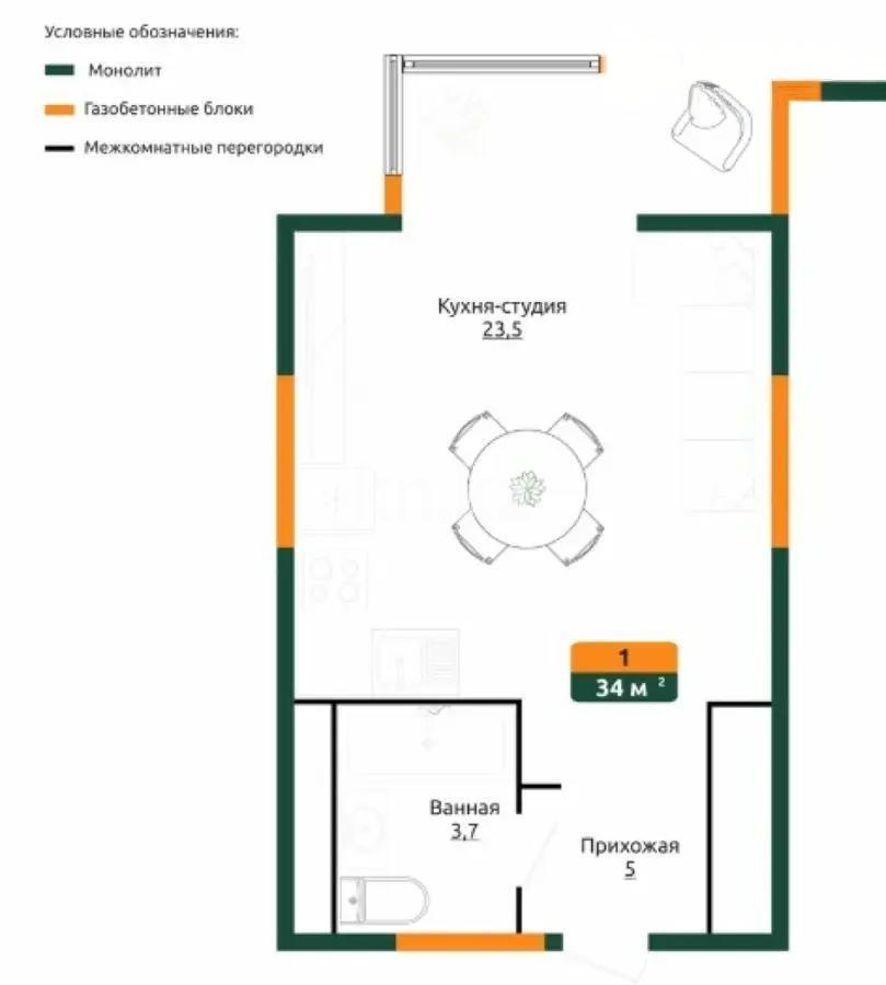 Продажа 1-комнатной квартиры, 34 м², ул. Халиуллина, дом  196/17 - Продажа квартир в Казахстане фото 1 из 1