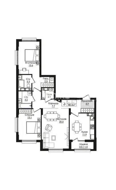 Продажа 3-комнатной квартиры, 88.5 м², пр. Тауелсыздык, дом  38/4 стр - Продажа  трехкомнатных квартир в Астане без посредников с фото фото 1 из 1