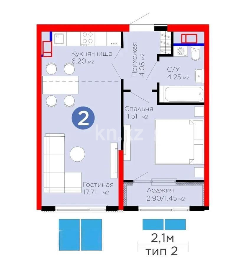 Продажа 2-комнатной квартиры, 45.17 м², ул. Белжайлау, дом  47а - Продажа квартир в Алматы с фото фото 1 из 1