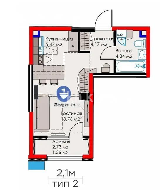 Продажа 1-комнатной квартиры, 28.61 м², мкр. Гажайып, дом  11/15а - Продажа квартир в Алматы фото 1 из 1