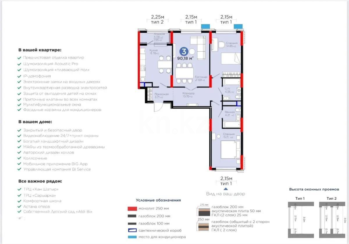 Продажа 3-комнатной квартиры, 90 м², ул. Е-796, дом  1 стр - Продажа  трехкомнатных квартир в Астане фото 1 из 1