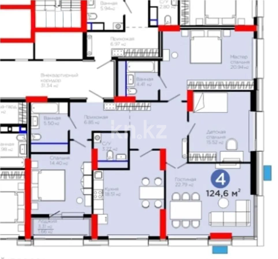 Продажа 4-комнатной квартиры, 125 м² - Продажа  четырехкомнатных квартир в Астане - страница 2 фото 4 из 4