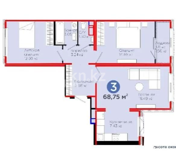 Продажа 3-комнатной квартиры, 68 м², ул. Е-652, дом  18 - Продажа  трехкомнатных квартир в Астане без посредников фото 1 из 1
