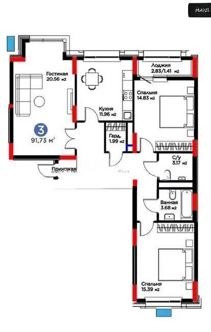 Продажа 3-комнатной квартиры, 90.6 м² в Астане - фото 5