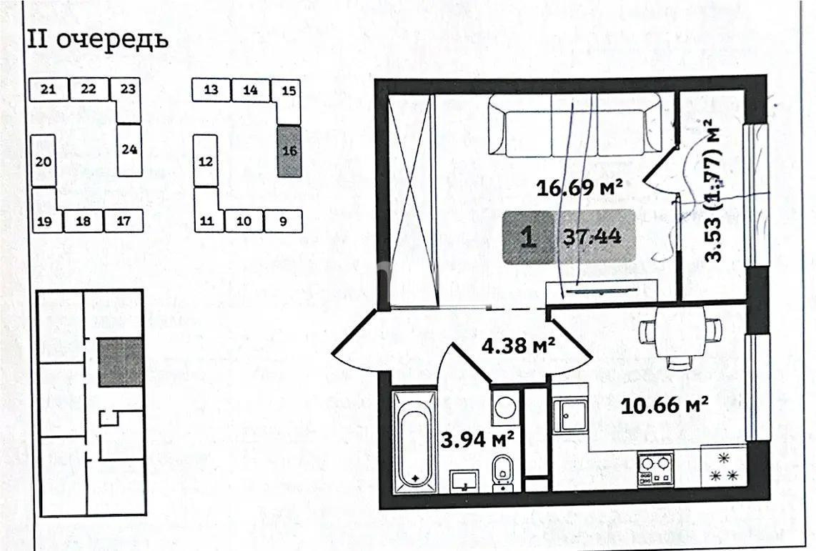 Продажа 1-комнатной квартиры, 37.44 м² - Продажа однокомнатных квартир в Турксибском р-не Алматы фото 3 из 3