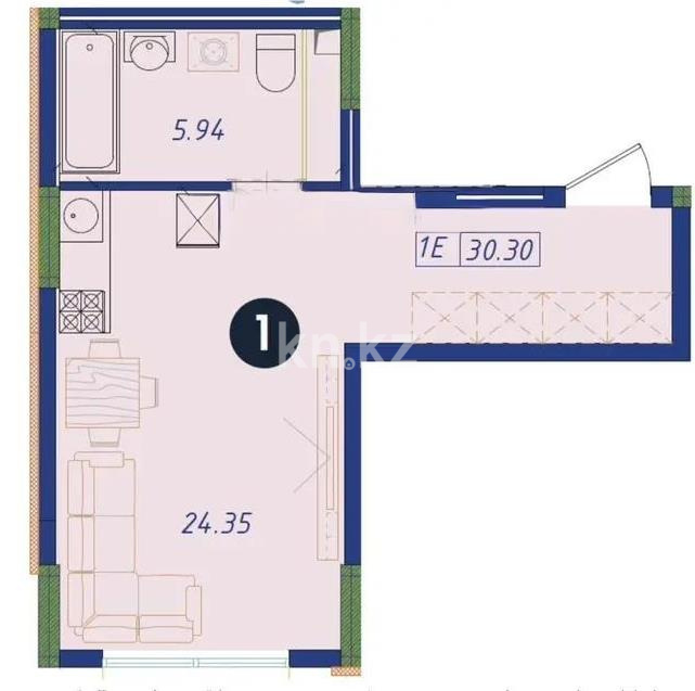 Продажа 1-комнатной квартиры, 30.3 м² в Астане