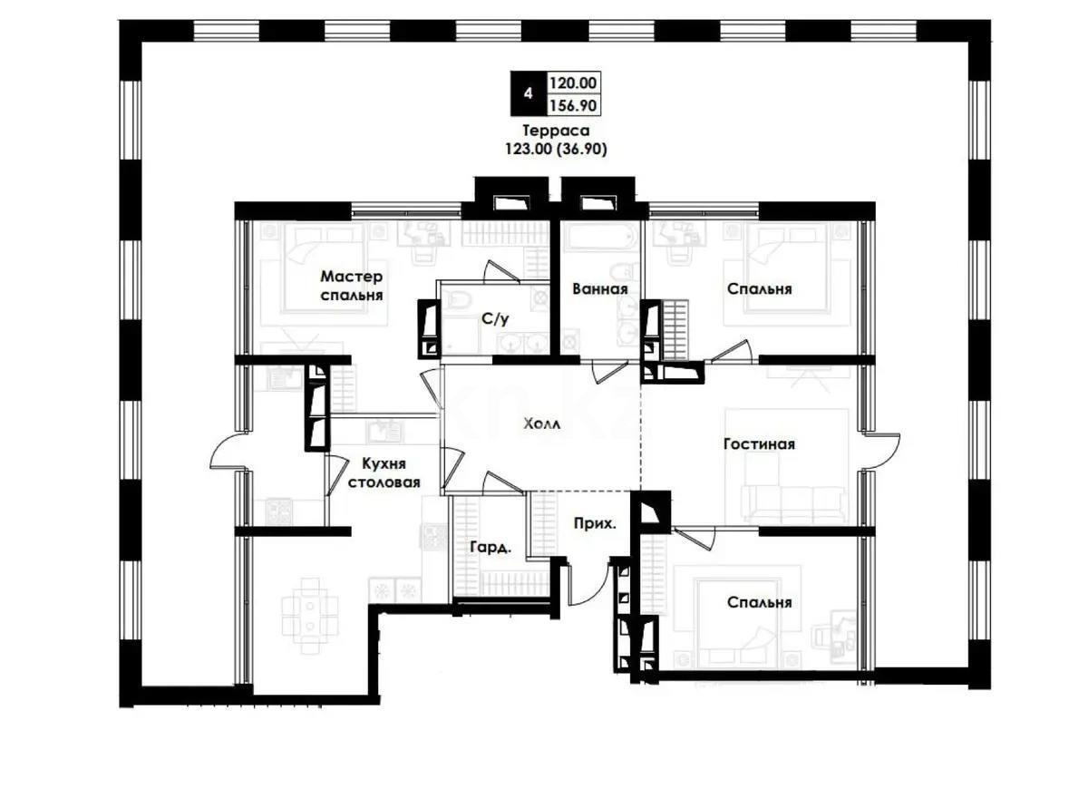 Продажа 4-комнатной квартиры, 157 м², ул. Симферопольская, дом  1/1 - Продажа  четырехкомнатных квартир в новостройках Алматы фото 1 из 1