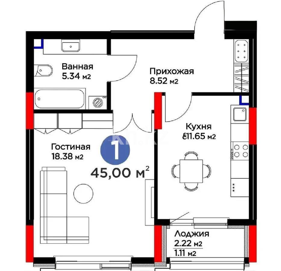 Продажа 2-комнатной квартиры, 45 м² в Астане