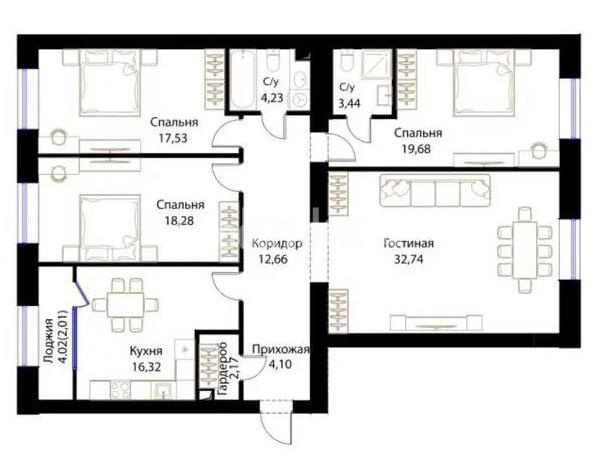 Продажа 4-комнатной квартиры, 134 м², ул. Жошы хана, дом  12/3 - Продажа  четырехкомнатных квартир в новостройках Астаны фото 1 из 1