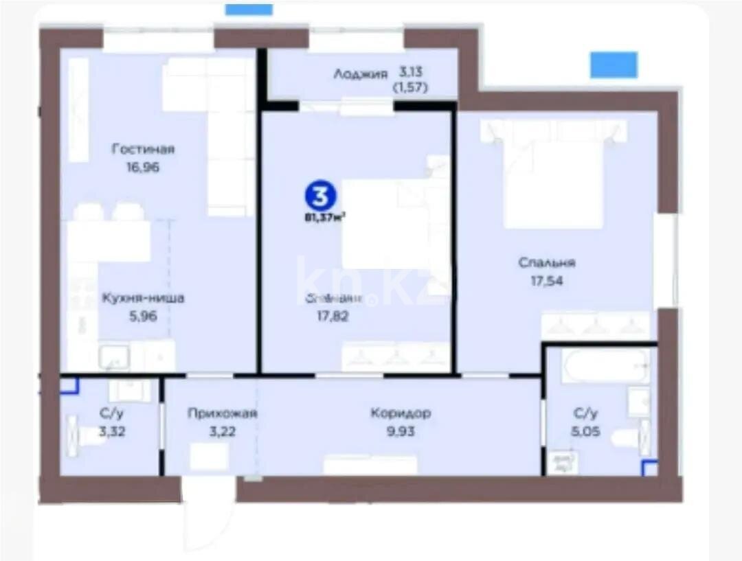 Продажа 3-комнатной квартиры, 80.5 м² в Астане