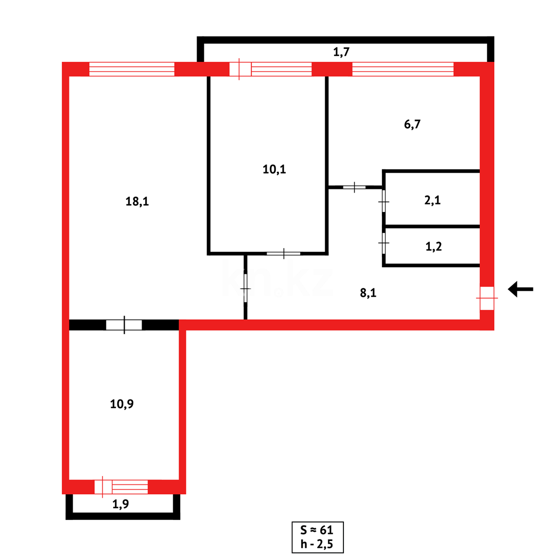 Продажа 3-комнатной квартиры, 61 м², пр. Н. Абдирова - Продажа квартир в Караганде фото 20 из 20