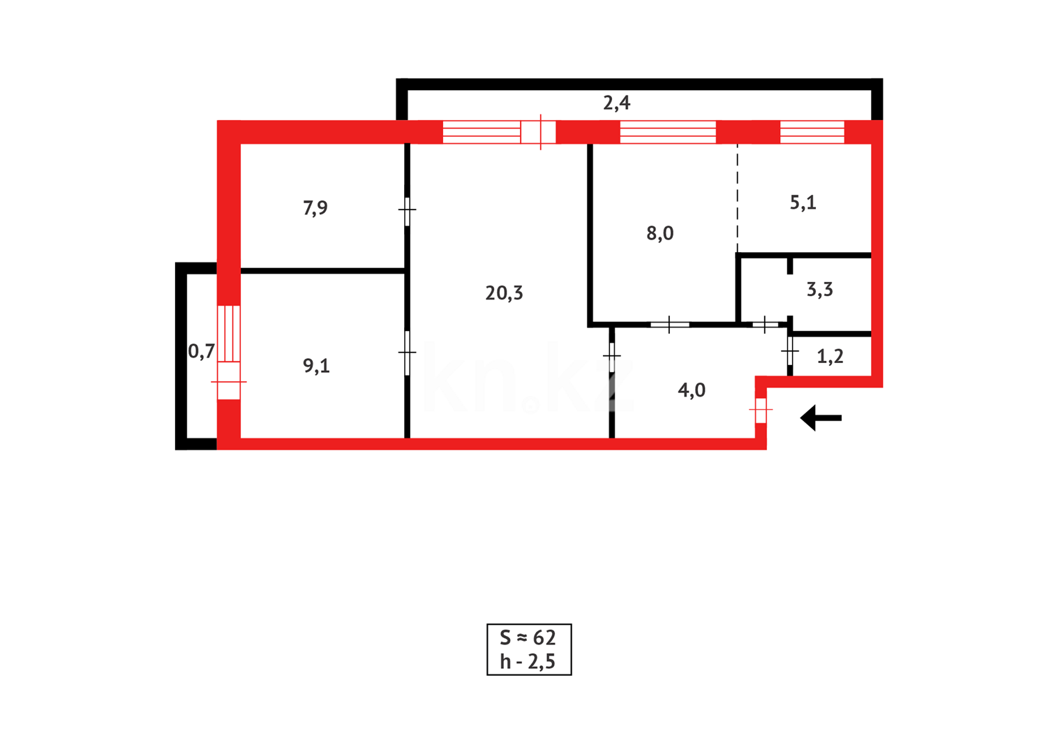 Продажа 3-комнатной квартиры, 62 м², ул. Язева - Продажа  трехкомнатных квартир в Караганде фото 18 из 18