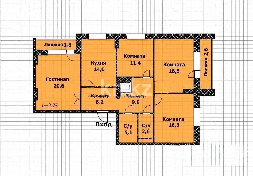 Продажа 4-комнатной квартиры, 109 м², пр. Шахтеров, дом  52Б - Продажа  четырехкомнатных квартир в Караганде без посредников фото 9 из 9