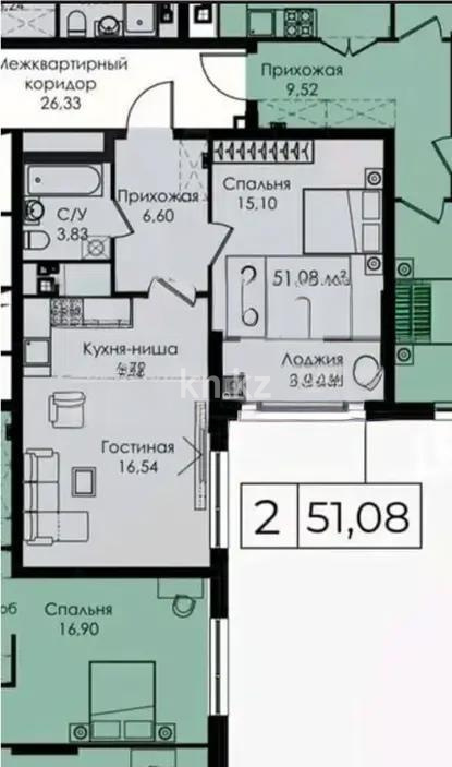 Продажа 2-комнатной квартиры, 52 м², пр. Улы Дала, дом  29/1 - Продажа  двухкомнатных квартир в Астане без посредников с фото фото 1 из 1