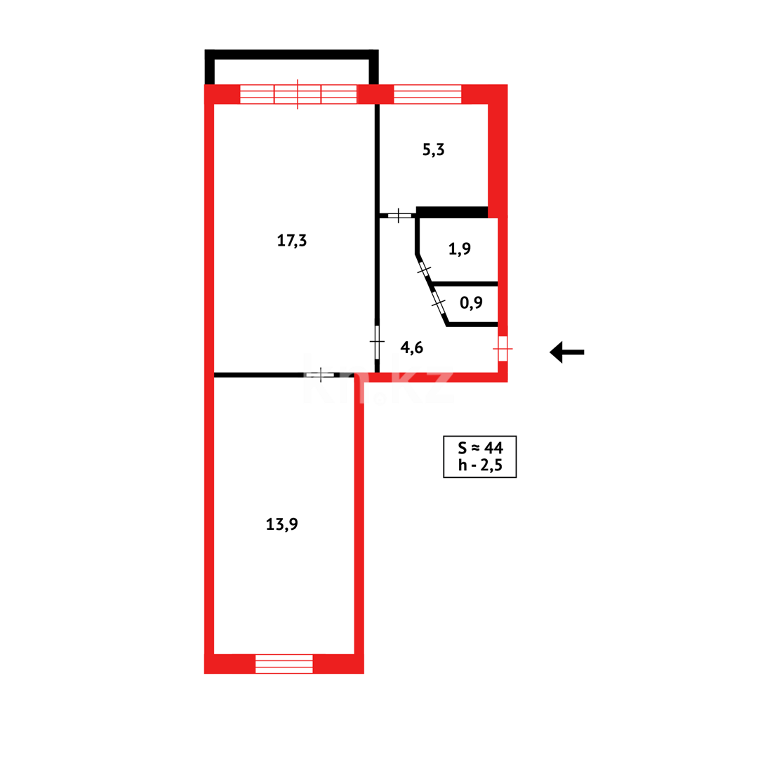 Продажа 2-комнатной квартиры, 44 м², мкр-н 6-й в Темиртау - фото 10