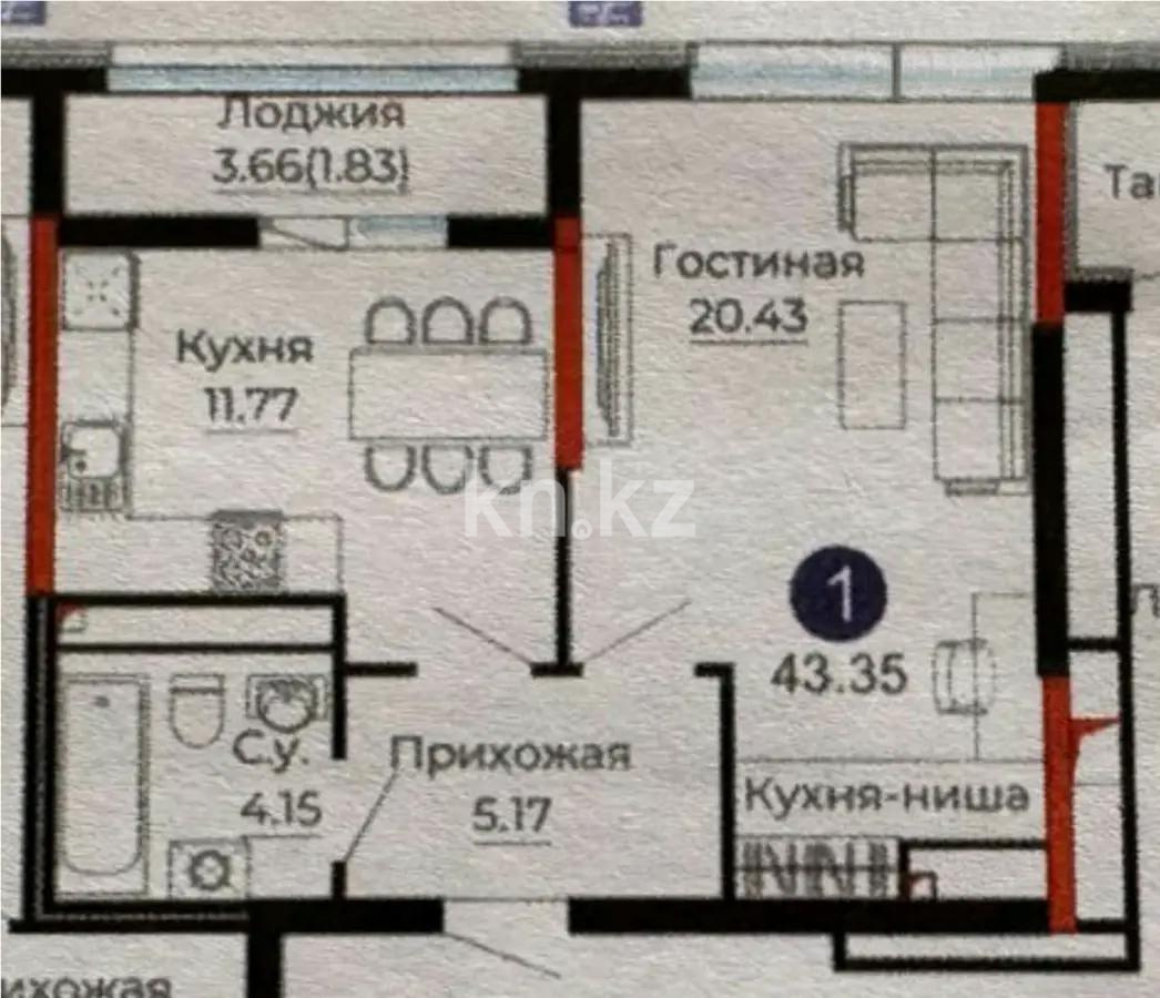 Продажа 1-комнатной квартиры, 43.35 м², ул. Е-429, дом  14 в Астане Продажа 1-комнатной квартиры, 43.35 м², ул. Е-429, дом  14 в Астане