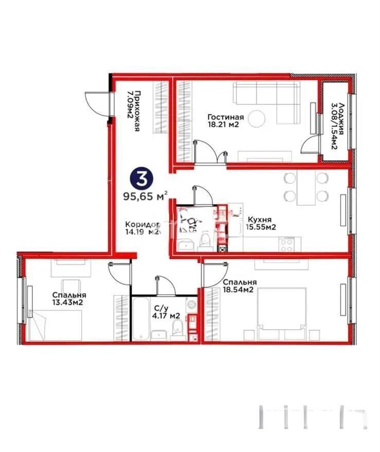 Продажа 3-комнатной квартиры, 95.9 м² в Астане