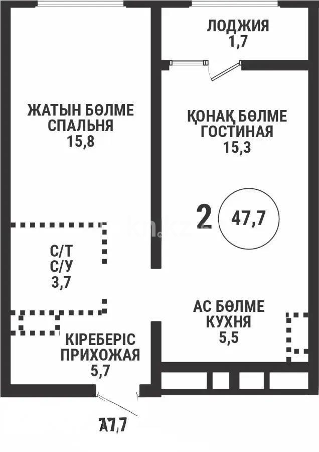 Продажа 2-комнатной квартиры, 47.7 м², пр. Райымбека, дом  210/7 - Продажа квартир в Алматы фото 1 из 1