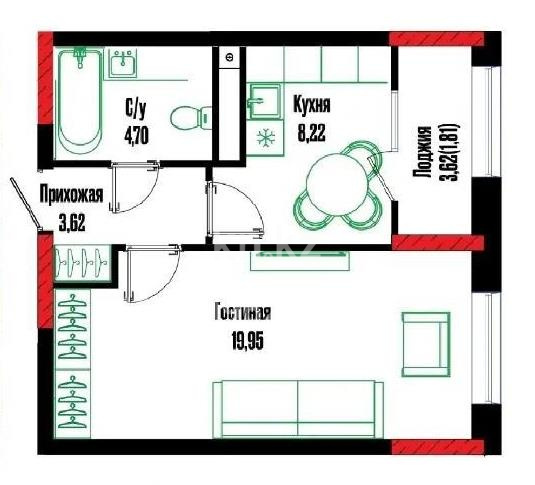 Продажа 1-комнатной квартиры, 38.3 м² в Астане