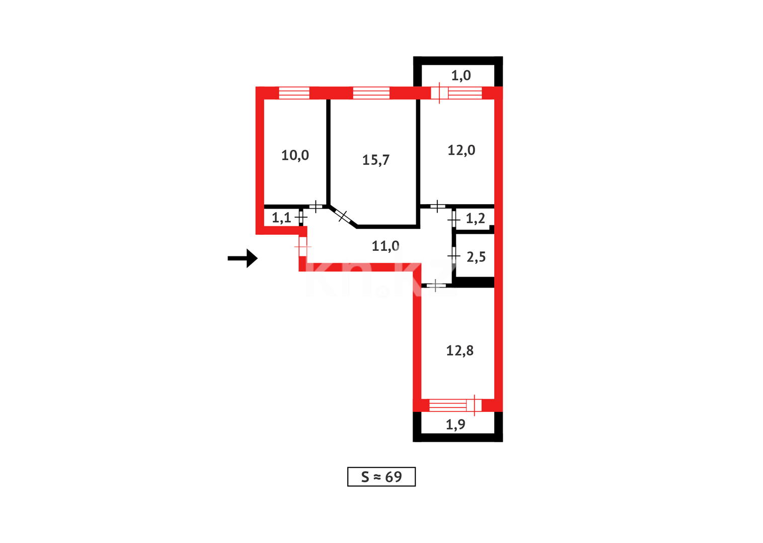 Продажа 3-комнатной квартиры, 69.9 м², ул. Куйши Дина в Астане - фото 24