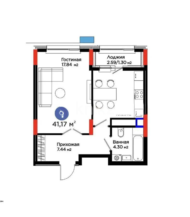 Продажа 1-комнатной квартиры, 41.17 м² в Астане