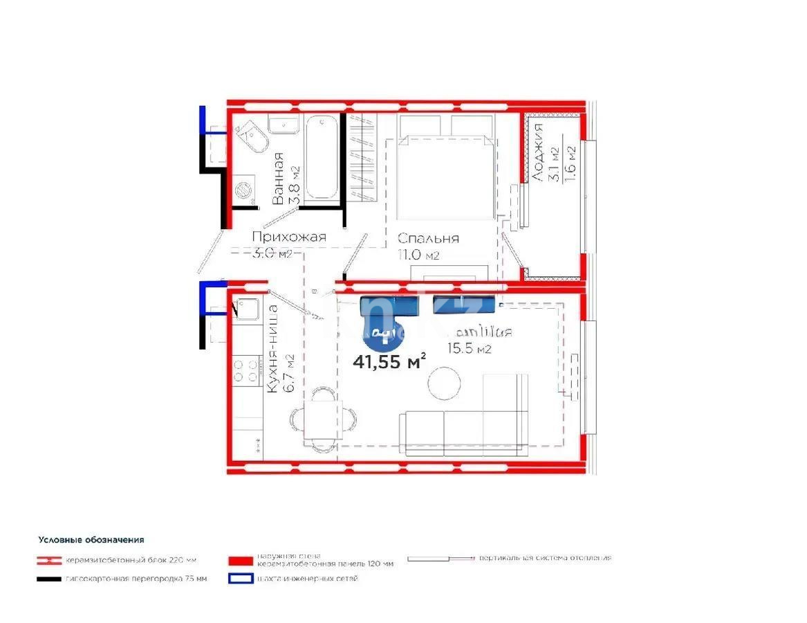 Продажа 2-комнатной квартиры, 41.55 м², ул. Е-915, дом  9 в Астане