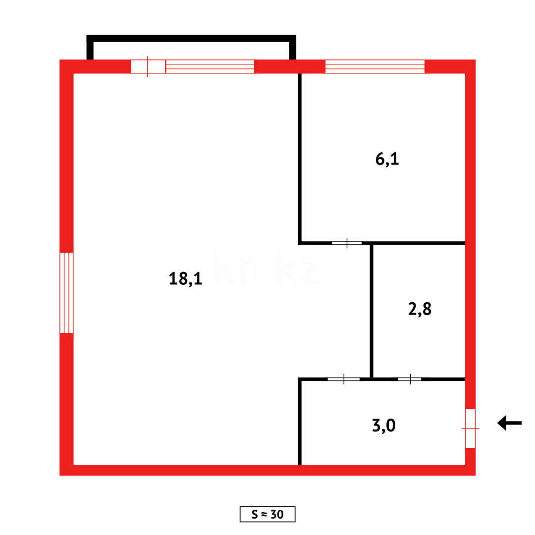 Продажа 1-комнатной квартиры, 30 м², ул. Ишимская, дом  78 - Продажа квартир в Караганде фото 1 из 1
