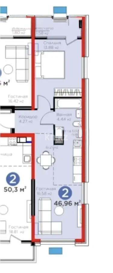Продажа 2-комнатной квартиры, 46.96 м² в Алматы