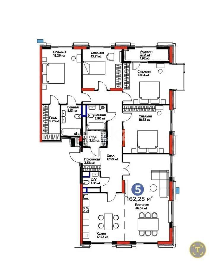 Продажа 5-комнатной квартиры, 162.25 м² - Продажа квартир в Казахстане - страница 124 фото 1 из 1