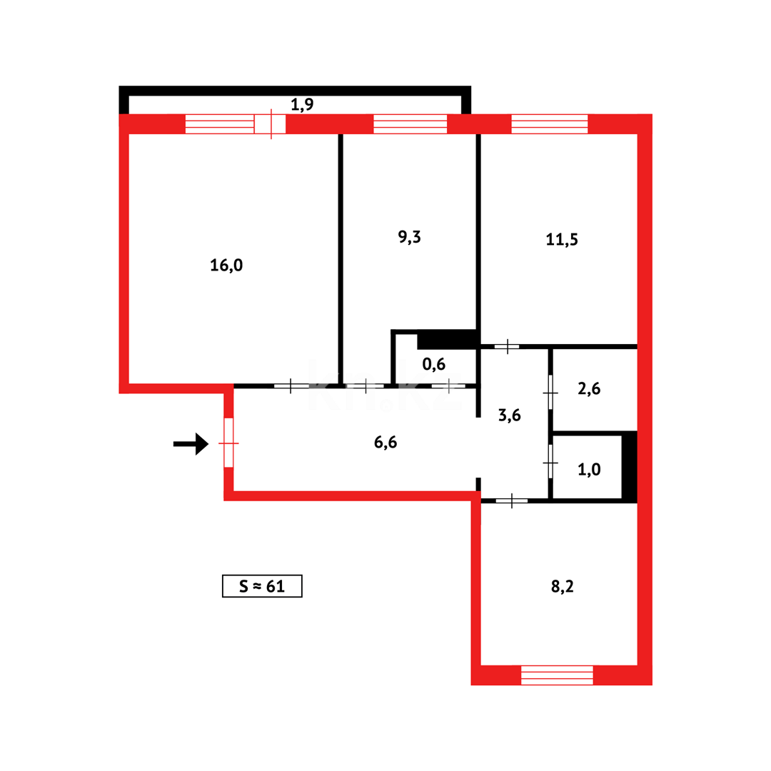 Продажа 3-комнатной квартиры, 62 м², мкр-н Восток-3 в Караганде - фото 9