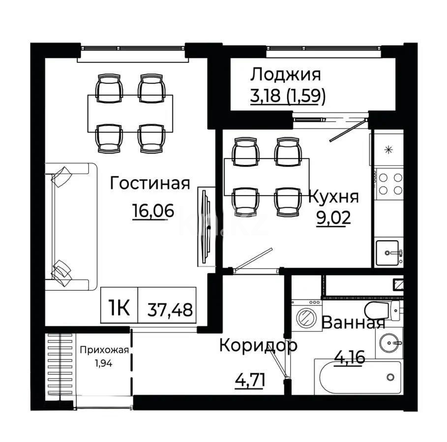 Продажа 1-комнатной квартиры, 37.45 м², пр. Улы Дала, дом  28 стр в Астане