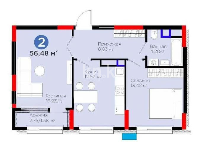 Продажа 2-комнатной квартиры, 58 м² - Продажа квартир в новостройках Астаны - страница 18 фото 1 из 1