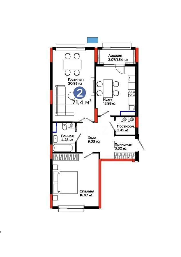 Продажа 2-комнатной квартиры, 71.2 м² в Астане