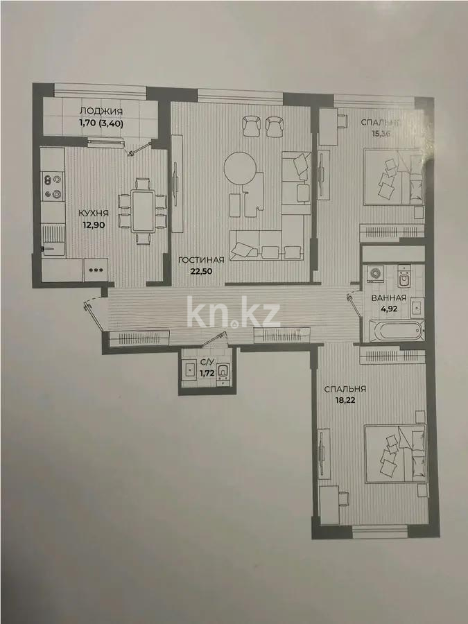 Продажа 3-комнатной квартиры, 90.74 м², пр. Туран, дом  39 стр - Продажа  трехкомнатных квартир в Астане без посредников фото 1 из 1