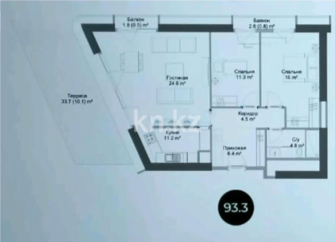 Продажа 3-комнатной квартиры, 93.3 м² - Недвижимость в Алматы фото 1 из 1