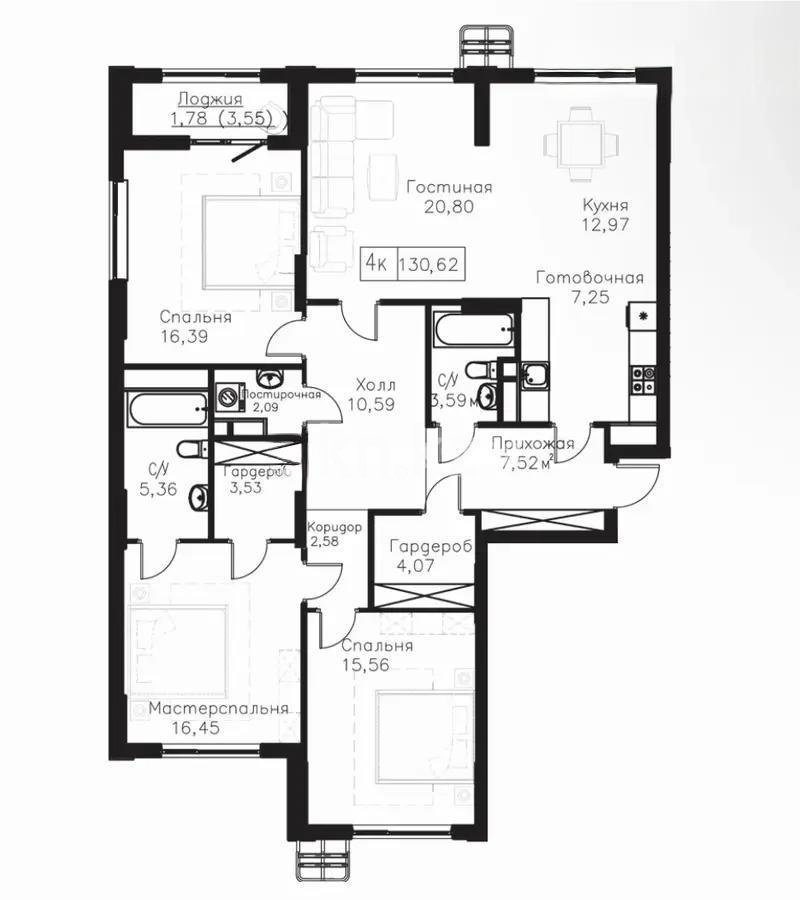 Продажа 4-комнатной квартиры, 130.62 м², пр. Мангилик Ел, дом  63/1 - Продажа  четырехкомнатных квартир в новостройках Астаны без посредников фото 1 из 1