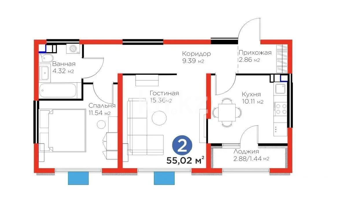 Продажа 2-комнатной квартиры, 55.5 м², ул. Байге, дом  12б в Алматы