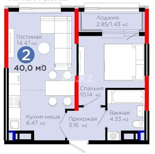 Продажа 2-комнатной квартиры, 40 м², ул. Е-908, дом  23 стр - Продажа  двухкомнатных квартир в новостройках Астаны фото 1 из 1