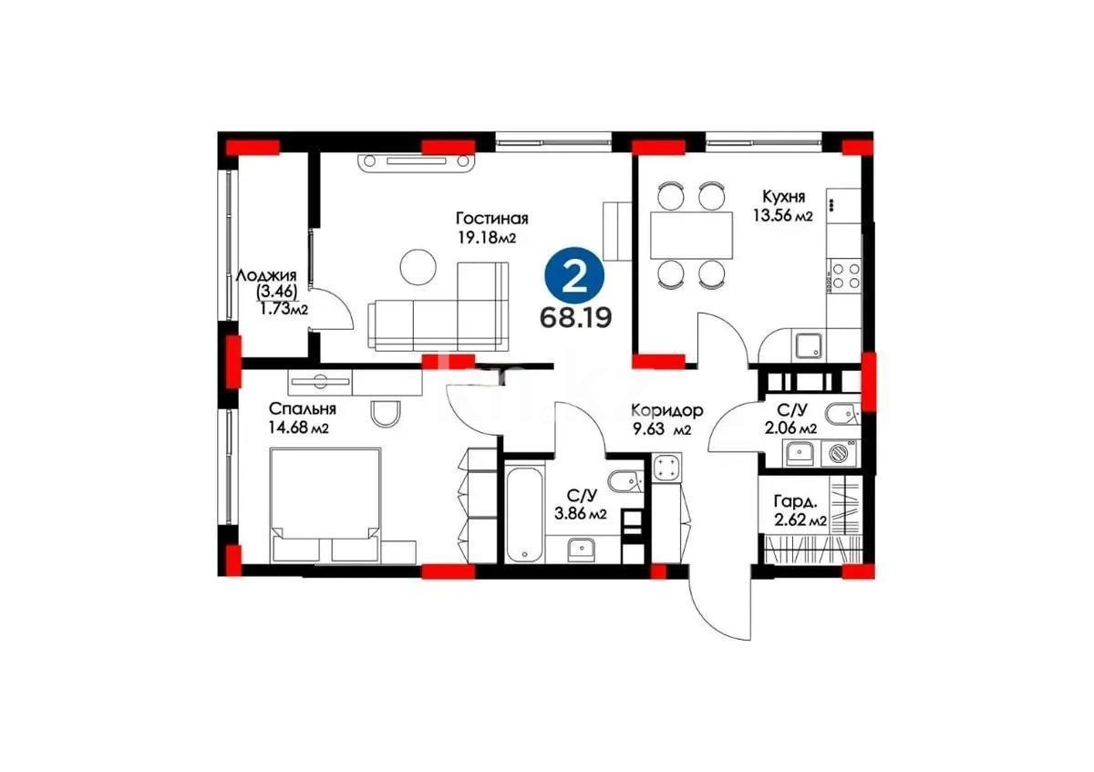 Продажа 2-комнатной квартиры, 69 м² в Астане - фото 8