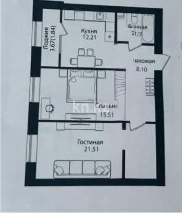 Продажа 2-комнатной квартиры, 63.44 м² в Астане